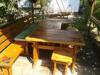 12 szemlyes Kerti faragott feny asztal ngy szkekkel kertipaddal