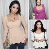 Chic Vintage Womens Square Neck Puff Sleeve Peplum Skirt Hem Tops Blouse T shirt