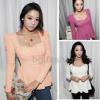 3 Sizes Low Cut Square Neck Puff Sleeve Tops Peplum Frill Flared Blouse Tunic