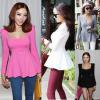 Trendy Women s Vintage Square Neck Puff Sleeve Peplum T shirt Tops Blouse Shirt