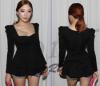 Women s Vintage Square Neck Puff Sleeve Peplum T shirt Tops Blouse Black TqC
