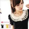 Jacquard Back Lace Neckline Puff Sleeve Top